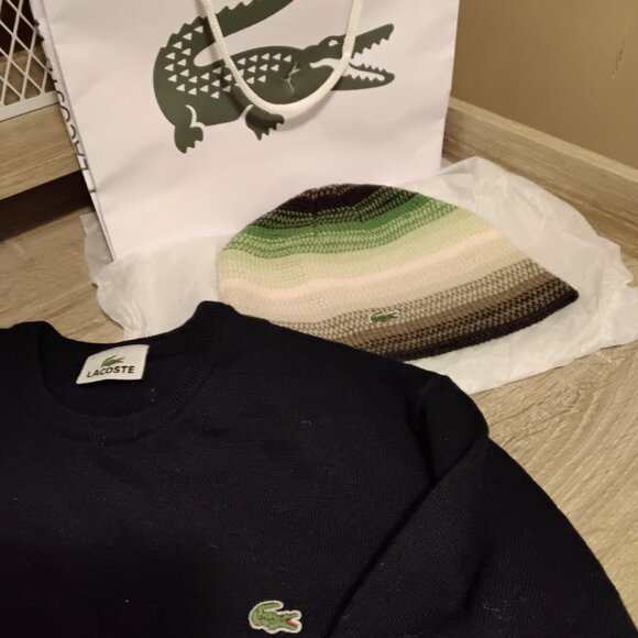 Lacosta original man dark blue sweater and hat  new not worn designer - Picture 3 of 5